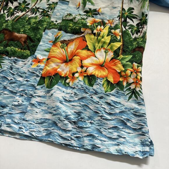 Vintage WRANGLER 1947 Hawaiian Shirt Floral Western Wear Cowboy Horse XL - Picture 4 of 8